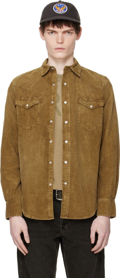 Tan Slim Fit Corduroy Western Shirt