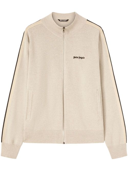 Logo-embroidered knit jacket - Neutrals