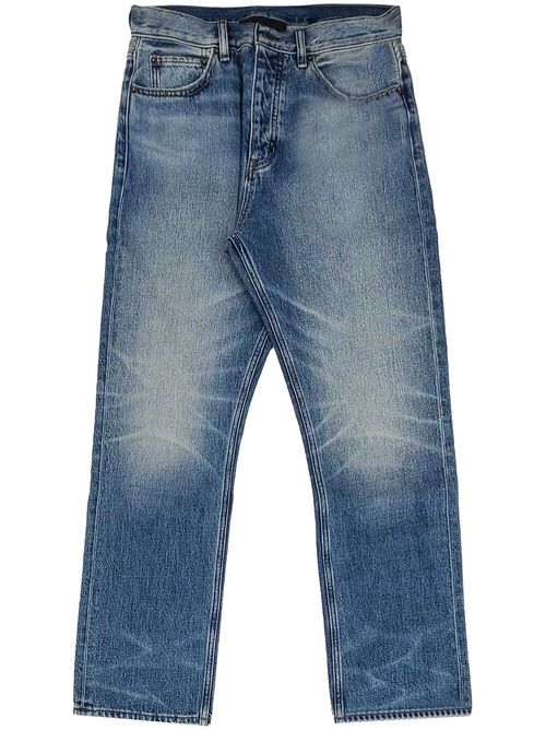 Knee whiskering effect straight-legged jeans - Blue