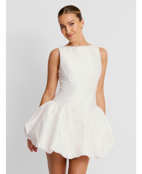 Women's Sleeveless Bubble Hem Mini Dress - White