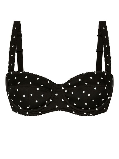 Polka dot-print balconette bra - Black