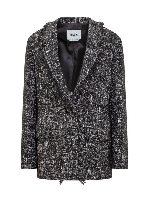 Tweed Blazer with Fringed Detail