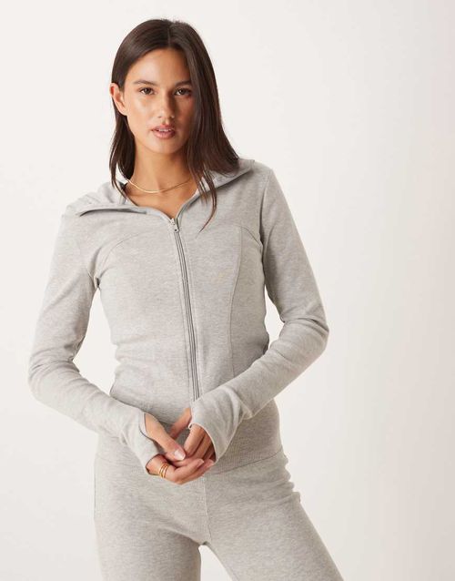 Co-ord sculpting zip up sports jacket in light grey