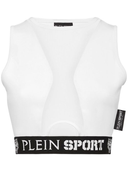 Cut-out panelled cropped top - White