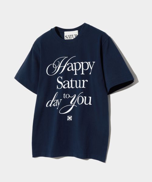 Happy day typo graphic short-sleeved T-shirt classic navy 