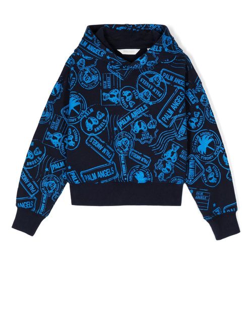 Graphic-print cotton hoodie - Blue