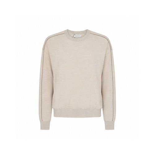 Cashmere-Silk Knit Sweatshirt — Beige