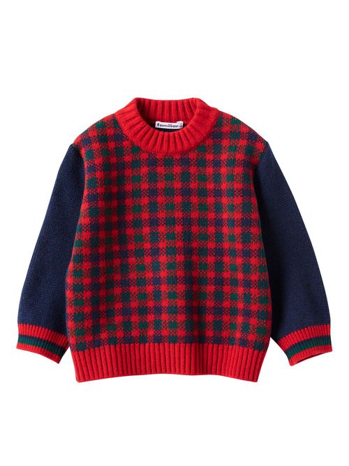 Check-pattern wool-blend jumper - Red