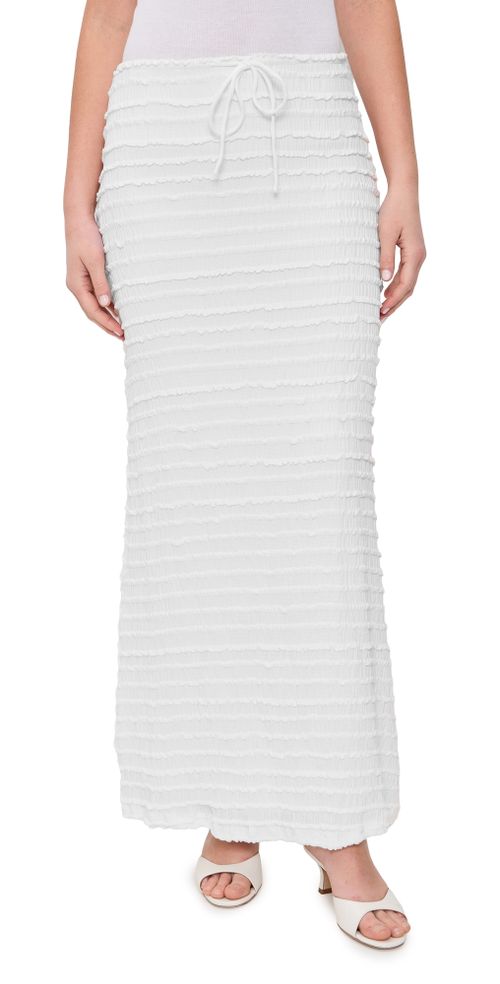 Adalee Ruffle Texture Maxi Skirt White