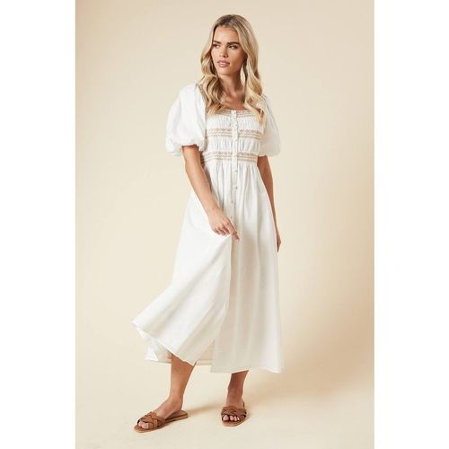 Dorothy Perkins Women's Petite Embroidered Bust Button through Poplin Midi Dress in Rust