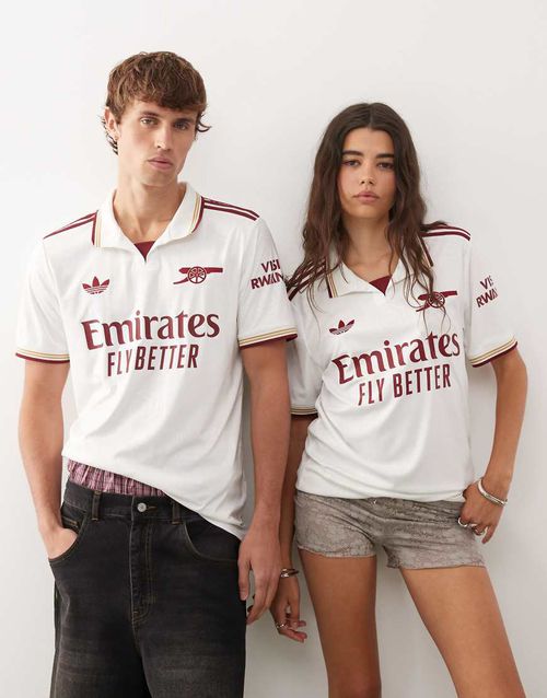 Adidas Football Arsenal third shirt 25/26 in white with collar detail-Red