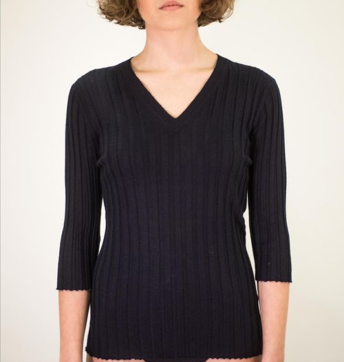 Blue V-Neck Sweater Top