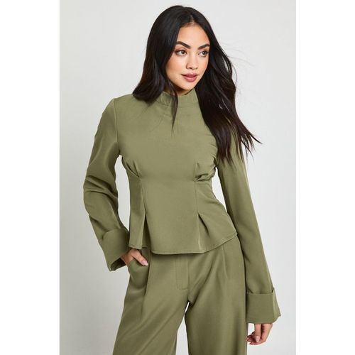 Boohoo Womens High Neck Peplum Top - Dark Green