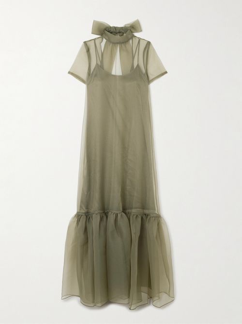 Calluna Ruffled Organza Maxi Dress - Green