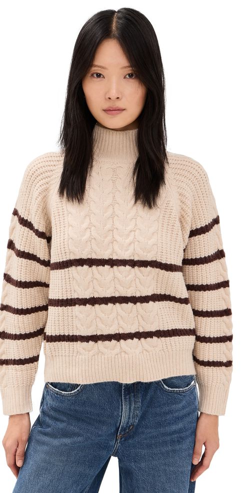 Striped Knit Pullover Sweater Oatmeal