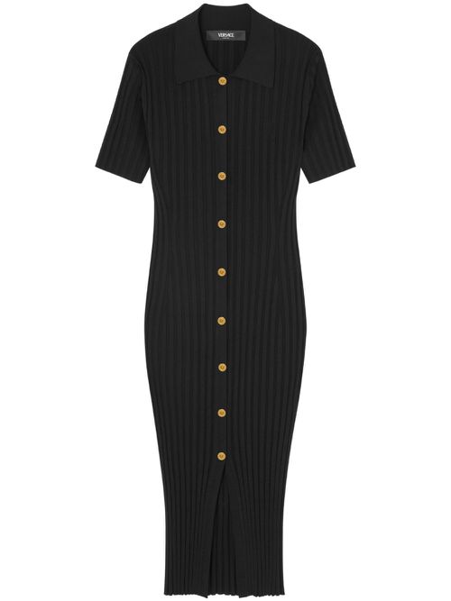 Knitted midi shirt dress - Black