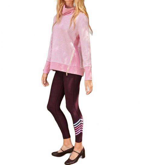 Polished Double Knit Zip Everyday Pullover Sweater In Super White/rose Stripe