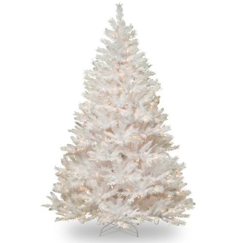 National Tree 7' Winchester White Pine Hinged Tree with Silver Glitter and 450 Clear Lights - White