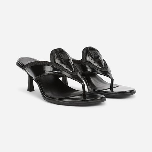 Ravyn Slide Sandals, Black Leather / Mesh Fabric