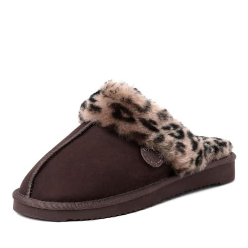 Dearfoams Womens Fireside Sydney Shearling Fur Indoor/Outdoor Scuff With Wide Widths Slipper
