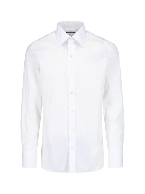 Tailored 100% Cotton Button-Down Shirt with Mother-of-Pearl Buttons