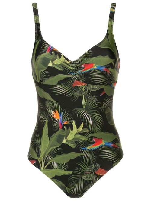 Rosa-print plunging v-neck swimsuit - Green