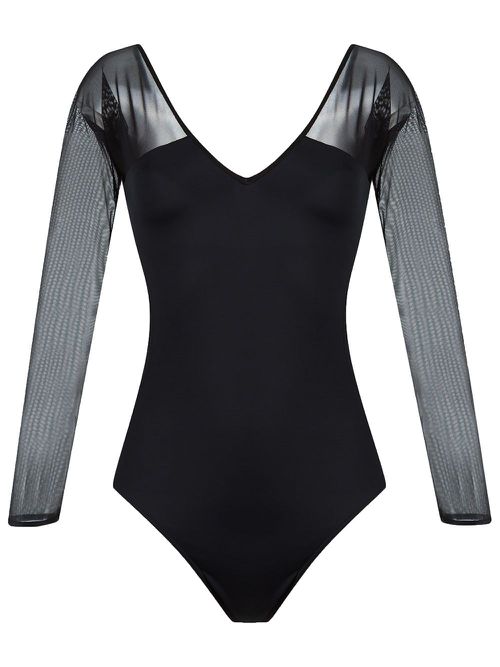 V-neck tulle panel Michelle swimsuit - Black