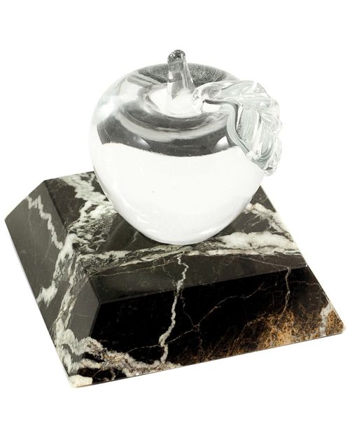 Glass Apple Paperweight on Black Zebra Marble