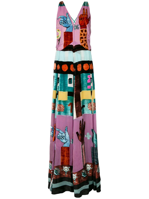 Graphic Print Silk Gown — Pink