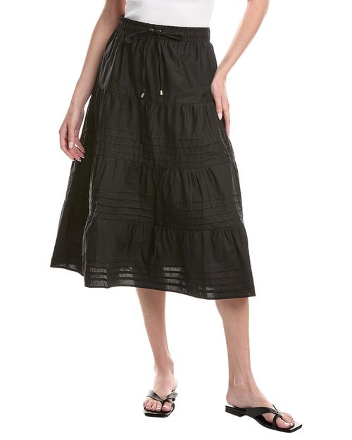 Tiered Poplin Skirt With Pleats