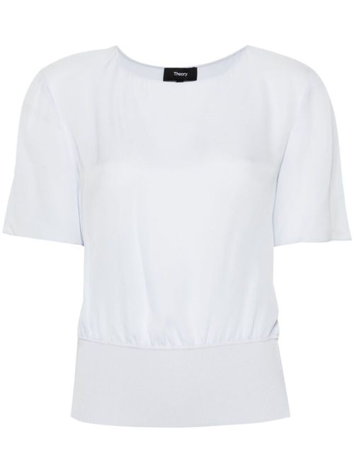 Ribbed-hem silk blouse - Blue