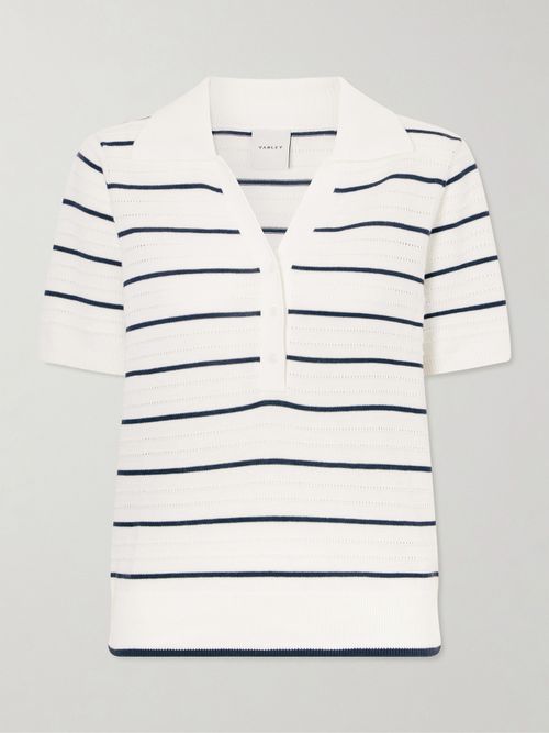 Wren Striped Cotton-blend Knitted Polo Shirt - White