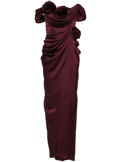 Floral-appliqué gown - Red