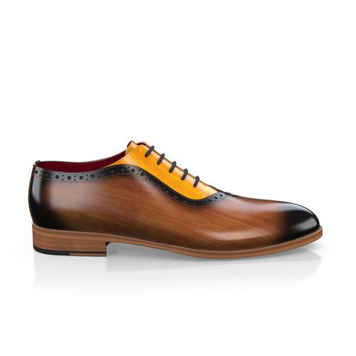 Custom Men's High End Oxfords Luxury Dress Shoes Plain Toe Lace-Up Handmade in Italy - Caramel Brown Premium Leather - Brogues - GIROTTI