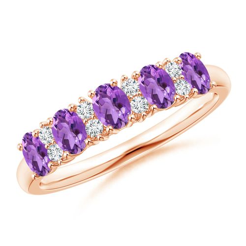 Angara 0.7 Carat Five Stone Amethyst and Diamond Wedding Ring in 14K Rose Gold
