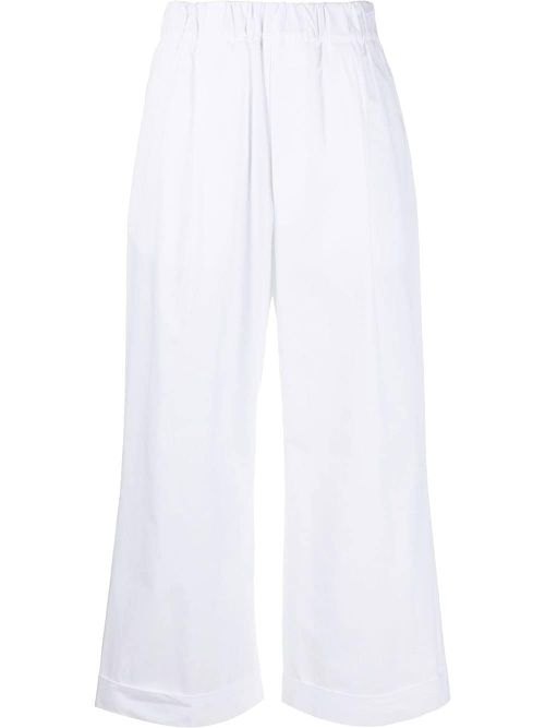 Elasticated-waist cotton culottes - White