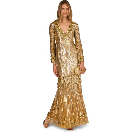 Adrianna Papell Womens Aidan Beaded Mesh Long Dress - Gold