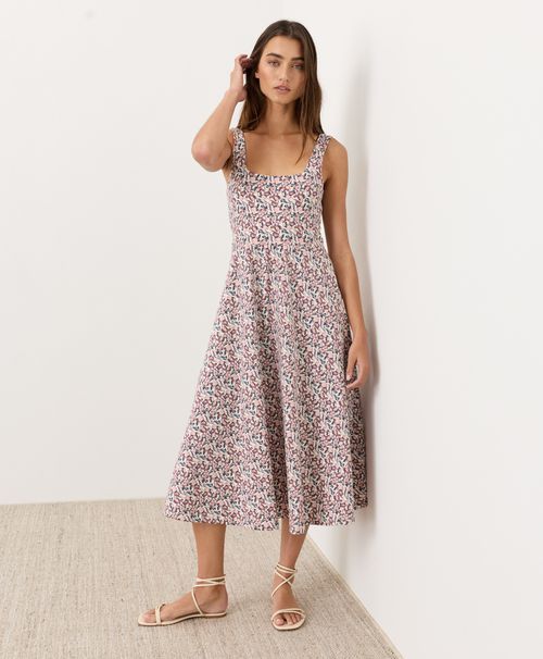 Women's Paradise Petals Cream Fit & Flare Square Neck Dre