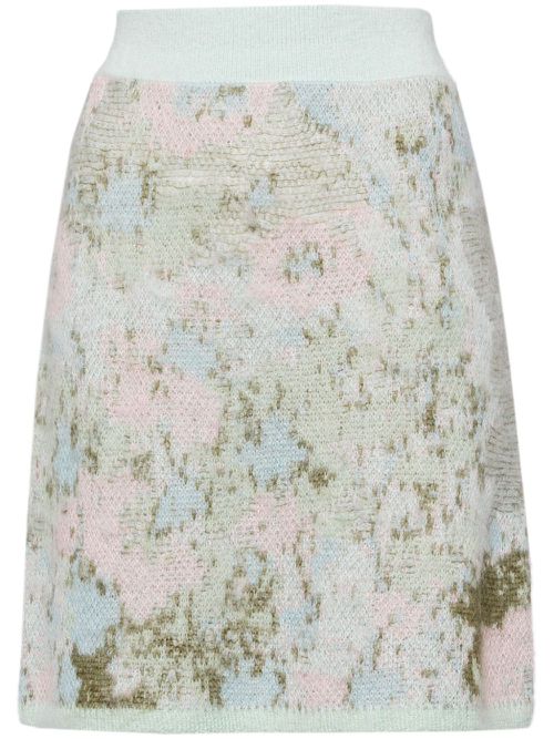 Floral-intarsia knitted skirt - Blue