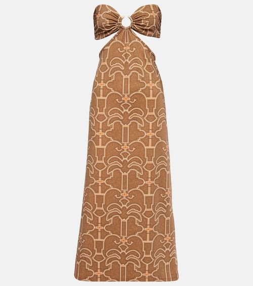 Ring-detail cutout printed maxi dress