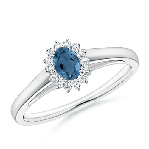 Angara 0.27 Carat Princess Diana Inspired London Blue Topaz Ring with Halo in Platinum