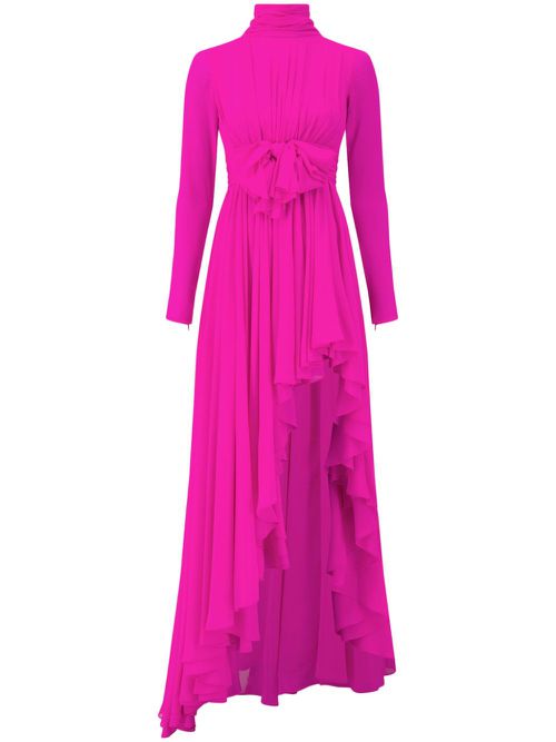 Asymmetric draped silk-jersey gown - Pink