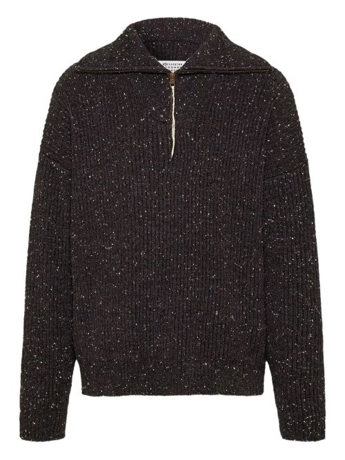 Zip-neck textured knit sweater - Grey