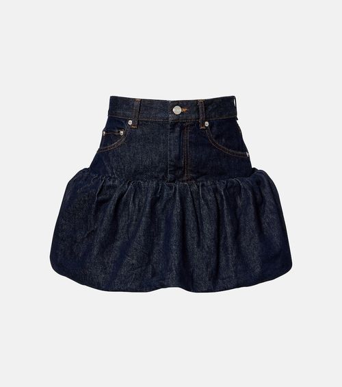 Gathered denim miniskirt