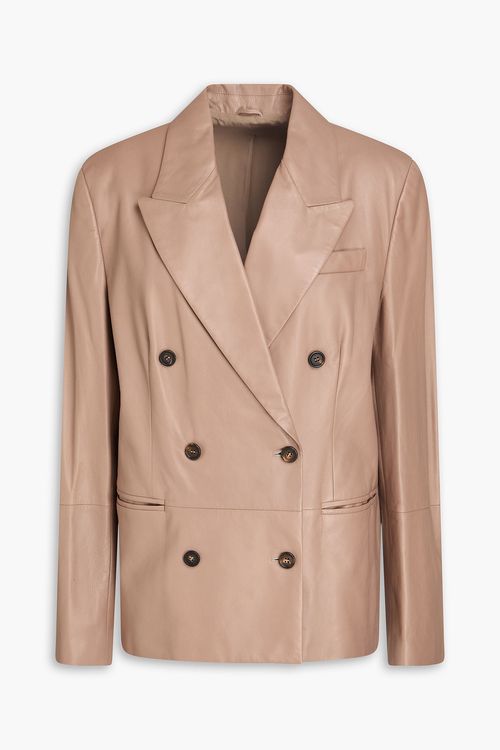 Double-breasted leather blazer - Neutral - IT 46