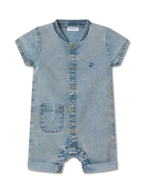 Organic Cotton Denim All In One in Light Blue Denim, Size 2-4M