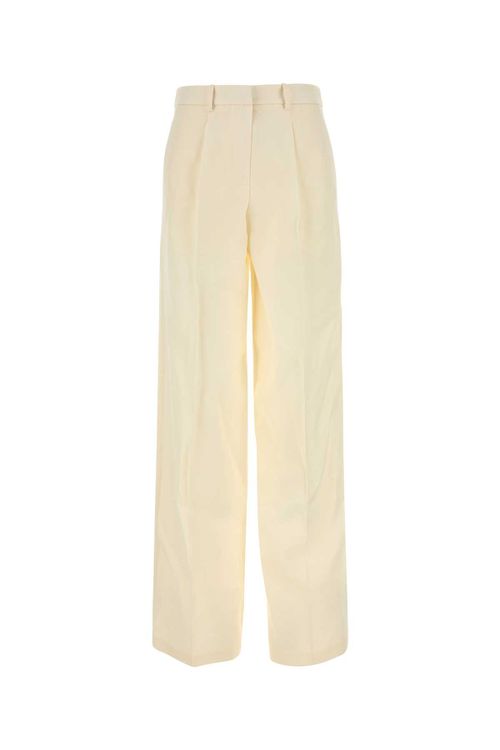 Cream Wool Blend Wide-leg Pant