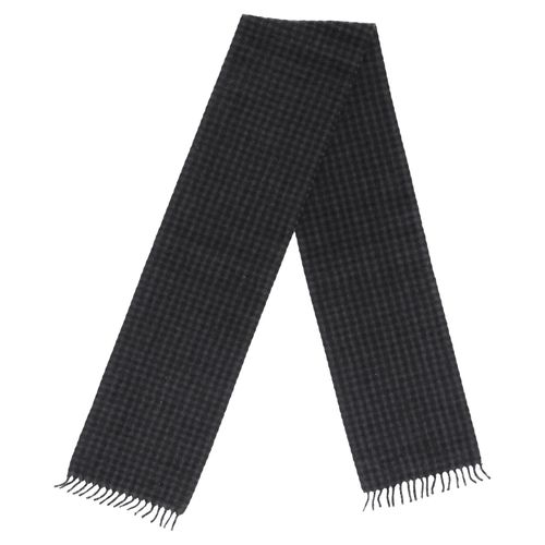 Logo with Pattern Fringed Scarf in Black and Grey Cashmere