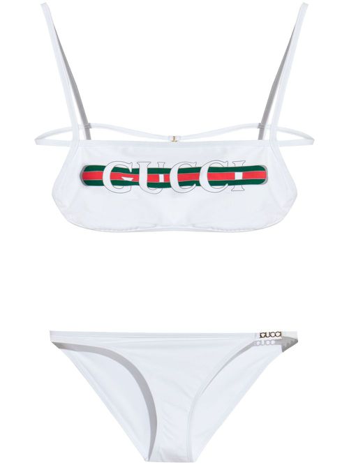 -print stretch-jersey bikini - White