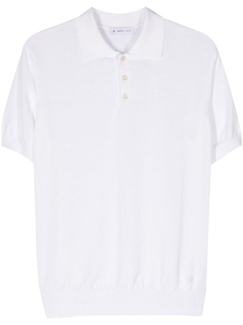 Logo-embroidered fine-knit polo shirt - 02 WHITE